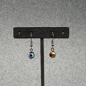 Iridescent Faceted Multicolor Earrings Silver Hook Pierced Dangle
